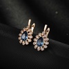 image:imageStunning Austrian Crystal Halo Teardrop Leverback Drop Earrings for Women 14K Gold Plated Hypoallergenic JewelryDark Blue