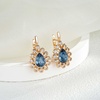 image:imageStunning Austrian Crystal Halo Teardrop Leverback Drop Earrings for Women 14K Gold Plated Hypoallergenic JewelryDark Blue