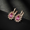 image:imageStunning Austrian Crystal Halo Teardrop Leverback Drop Earrings for Women 14K Gold Plated Hypoallergenic JewelryRose Pink