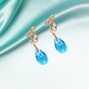 image:imageTeardrop Austrian Crystal Drop Clip On Dangle Earrings for Women Non Pierced 14K Rose Gold Plated Hypoallergenic JewelryAquamarine