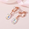 image:imageTeardrop Austrian Crystal Drop Clip On Dangle Earrings for Women Non Pierced 14K Rose Gold Plated Hypoallergenic JewelryAurora Borealis