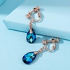 image:imageTeardrop Austrian Crystal Drop Clip On Dangle Earrings for Women Non Pierced 14K Rose Gold Plated Hypoallergenic JewelryBermuda Blue
