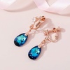 image:imageTeardrop Austrian Crystal Drop Clip On Dangle Earrings for Women Non Pierced 14K Rose Gold Plated Hypoallergenic JewelryBermuda Blue