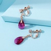 image:imageTeardrop Austrian Crystal Drop Clip On Dangle Earrings for Women Non Pierced 14K Rose Gold Plated Hypoallergenic JewelryFuchsia