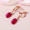 image:imageTeardrop Austrian Crystal Drop Clip On Dangle Earrings for Women Non Pierced 14K Rose Gold Plated Hypoallergenic JewelryFuchsia