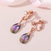 image:imageTeardrop Austrian Crystal Drop Clip On Dangle Earrings for Women Non Pierced 14K Rose Gold Plated Hypoallergenic JewelryRainbow