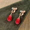 image:imageTeardrop Austrian Crystal Drop Clip On Dangle Earrings for Women Non Pierced 14K Rose Gold Plated Hypoallergenic JewelryRed