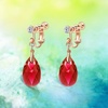 image:imageTeardrop Austrian Crystal Drop Clip On Dangle Earrings for Women Non Pierced 14K Rose Gold Plated Hypoallergenic JewelryRed