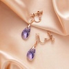 image:imageTeardrop Austrian Crystal Drop Clip On Dangle Earrings for Women Non Pierced 14K Rose Gold Plated Hypoallergenic JewelryTanzanite