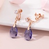 image:imageTeardrop Austrian Crystal Drop Clip On Dangle Earrings for Women Non Pierced 14K Rose Gold Plated Hypoallergenic JewelryTanzanite