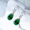 image:imageTeardrop Austrian Crystal Drop Dangle Earrings for Women 925 Sterling Silver Hook Hypoallergenic JewelryEmerald