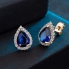 image:imageTeardrop Austrian Crystal Halo Stud Earrings for Women Fashion 925 Sterling Silver Hypoallergenic JewelryDark Blue