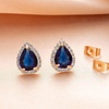image:imageTeardrop Austrian Crystal Halo Stud Earrings for Women Fashion 925 Sterling Silver Hypoallergenic JewelryDark Blue