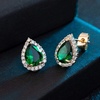 image:imageTeardrop Austrian Crystal Halo Stud Earrings for Women Fashion 925 Sterling Silver Hypoallergenic JewelryGreen