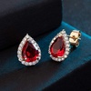 image:imageTeardrop Austrian Crystal Halo Stud Earrings for Women Fashion 925 Sterling Silver Hypoallergenic JewelryRed