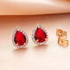 image:imageTeardrop Austrian Crystal Halo Stud Earrings for Women Fashion 925 Sterling Silver Hypoallergenic JewelryRed
