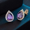 image:imageTeardrop Austrian Crystal Halo Stud Earrings for Women Fashion 925 Sterling Silver Hypoallergenic JewelryTanzanite