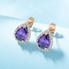 image:imageTeardrop Austrian Crystal Halo Stud Earrings for Women Fashion 925 Sterling Silver Hypoallergenic JewelryTanzanite