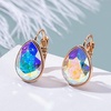 image:imageTeardrop Austrian Crystal Leverback Drop Earrings for Women 14K Rose Gold Plated Hypoallergenic JewelryAurora Borealis