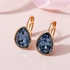 image:imageTeardrop Austrian Crystal Leverback Drop Earrings for Women 14K Rose Gold Plated Hypoallergenic JewelryDenim Blue