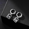 image:imageTrendy Austrian Crystal Rectangle Drop Leverback Earrings for Women 14k White Gold Plated Huggie Earring Hypoallergenic Jewelry GiftBlackSilvertone