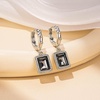 image:imageTrendy Austrian Crystal Rectangle Drop Leverback Earrings for Women 14k White Gold Plated Huggie Earring Hypoallergenic Jewelry GiftBlackSilvertone