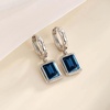 image:imageTrendy Austrian Crystal Rectangle Drop Leverback Earrings for Women 14k White Gold Plated Huggie Earring Hypoallergenic Jewelry GiftDark Blue