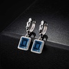 image:imageTrendy Austrian Crystal Rectangle Drop Leverback Earrings for Women 14k White Gold Plated Huggie Earring Hypoallergenic Jewelry GiftDark Blue