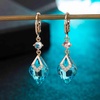 image:imageTrendy Austrian Crystal Rhombus Drop Huggie Dangle Earrings for Women 14k Rose Gold Plated Hypoallergenic Jewelry GiftsAquamarine