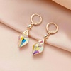 image:imageTrendy Austrian Crystal Rhombus Drop Huggie Dangle Earrings for Women 14k Rose Gold Plated Hypoallergenic Jewelry GiftsAurora Borealis
