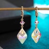 image:imageTrendy Austrian Crystal Rhombus Drop Huggie Dangle Earrings for Women 14k Rose Gold Plated Hypoallergenic Jewelry GiftsAurora Borealis