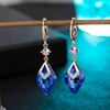 image:imageTrendy Austrian Crystal Rhombus Drop Huggie Dangle Earrings for Women 14k Rose Gold Plated Hypoallergenic Jewelry GiftsBermuda Blue