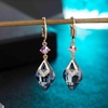 image:imageTrendy Austrian Crystal Rhombus Drop Huggie Dangle Earrings for Women 14k Rose Gold Plated Hypoallergenic Jewelry GiftsDark Blue