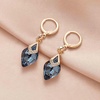 image:imageTrendy Austrian Crystal Rhombus Drop Huggie Dangle Earrings for Women 14k Rose Gold Plated Hypoallergenic Jewelry GiftsDark Blue