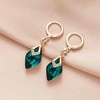 image:imageTrendy Austrian Crystal Rhombus Drop Huggie Dangle Earrings for Women 14k Rose Gold Plated Hypoallergenic Jewelry GiftsEmerald