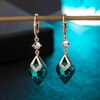 image:imageTrendy Austrian Crystal Rhombus Drop Huggie Dangle Earrings for Women 14k Rose Gold Plated Hypoallergenic Jewelry GiftsEmerald