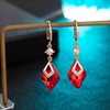 image:imageTrendy Austrian Crystal Rhombus Drop Huggie Dangle Earrings for Women 14k Rose Gold Plated Hypoallergenic Jewelry GiftsRed