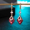 image:imageTrendy Austrian Crystal Rhombus Drop Huggie Dangle Earrings for Women 14k Rose Gold Plated Hypoallergenic Jewelry GiftsRose Pink