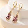 image:imageTrendy Austrian Crystal Teardrop Drop Huggie Dangle Earrings for Women 14k Rose Gold Plated Hypoallergenic Jewelry GiftsAntique Pink