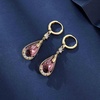 image:imageTrendy Austrian Crystal Teardrop Drop Huggie Dangle Earrings for Women 14k Rose Gold Plated Hypoallergenic Jewelry GiftsAntique Pink