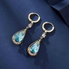 image:imageTrendy Austrian Crystal Teardrop Drop Huggie Dangle Earrings for Women 14k Rose Gold Plated Hypoallergenic Jewelry GiftsAquamarine