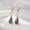 image:imageTrendy Austrian Crystal Teardrop Drop Huggie Dangle Earrings for Women 14k Rose Gold Plated Hypoallergenic Jewelry GiftsBlack