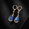 image:imageTrendy Austrian Crystal Teardrop Drop Huggie Dangle Earrings for Women 14k Rose Gold Plated Hypoallergenic Jewelry GiftsBlue