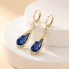 image:imageTrendy Austrian Crystal Teardrop Drop Huggie Dangle Earrings for Women 14k Rose Gold Plated Hypoallergenic Jewelry GiftsDark Blue