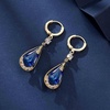 image:imageTrendy Austrian Crystal Teardrop Drop Huggie Dangle Earrings for Women 14k Rose Gold Plated Hypoallergenic Jewelry GiftsDark Blue
