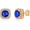 image:imageAustrian Crystal Cushion Cut Halo Stud Earrings for Women Fashion 925 Sterling Silver Hypoallergenic JewelryDark Blue