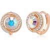 image:imageAustrian Crystal Halo Round Leverback Huggie Earrings for Women 14K Rose Gold Plated Hypoallergenic Jewelry GiftAurora Borealis