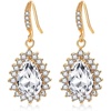 image:imageAustrian Crystal Halo Teardrop Drop Dangle Earrings for Women 14K Rose Gold Plated Hypoallergenic JewelryClear White