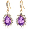 image:imageAustrian Crystal Halo Teardrop Drop Dangle Earrings for Women 14K Rose Gold Plated Hypoallergenic JewelryTanzanite