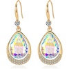 image:imageAustrian Crystal Halo Teardrop Hollow Drop Dangle Earrings for Women 14K Rose Gold Plated Hypoallergenic Jewelry GiftsAurora Borealis